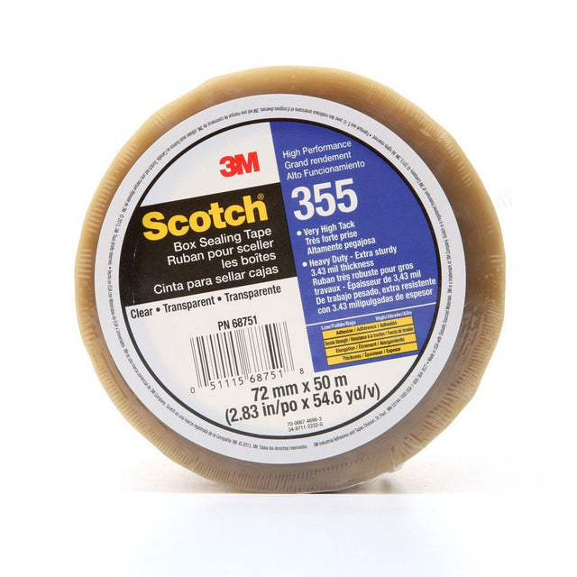 3M 355 Scotch Box Sealing Tape, Clear, 72 mm x 50 m, High Performance (51115687518) (7010374956) (24 Pack)
