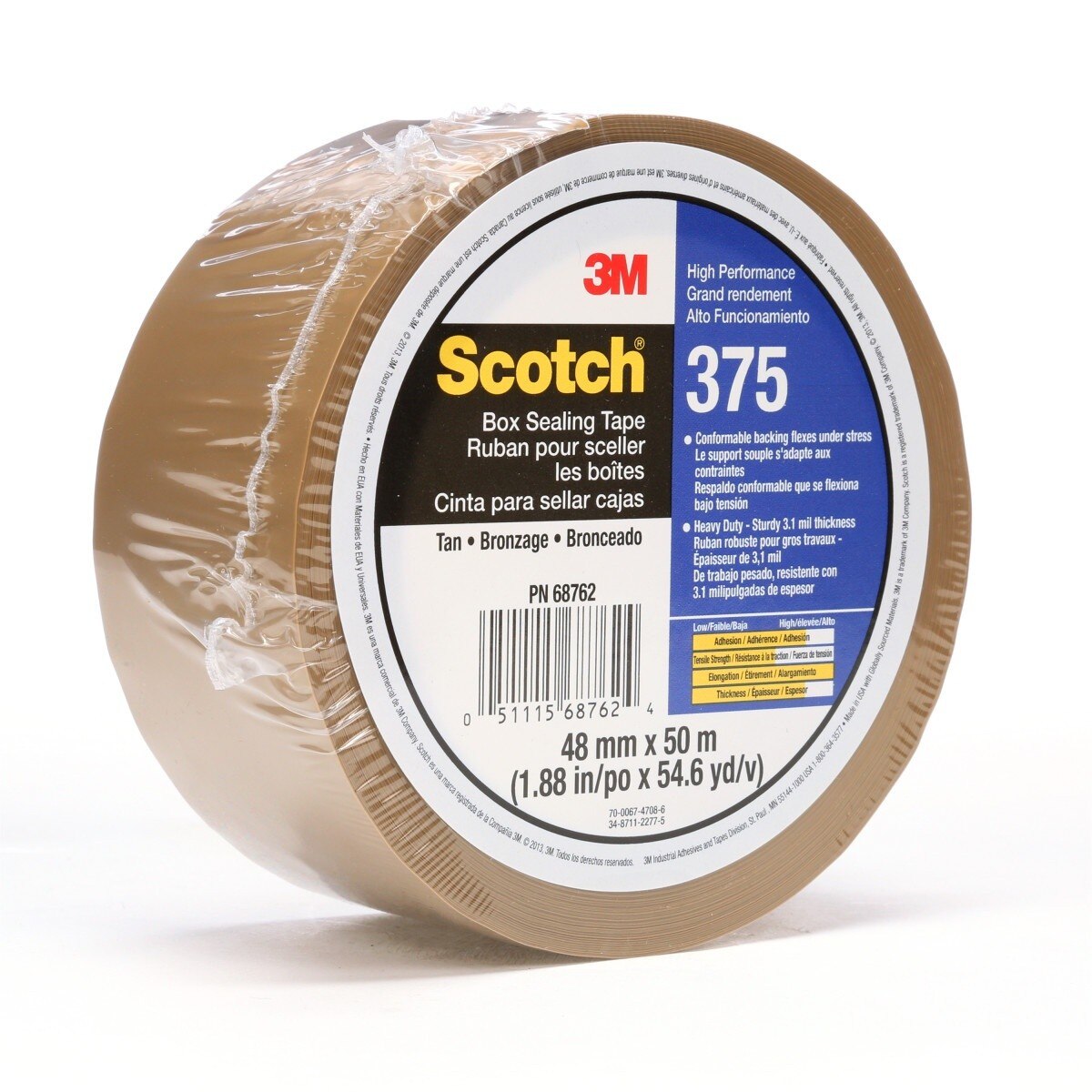 3M 375 Scotch Box Sealing Tape, High Performance, Tan, 48 mm x 50 m (7010374960) (36 Pack) - 4