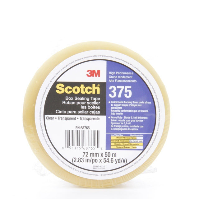 3M 375 Scotch Box Sealing Tape, Clear, 72 mm x 50 m (7010374961) (24 Pack)