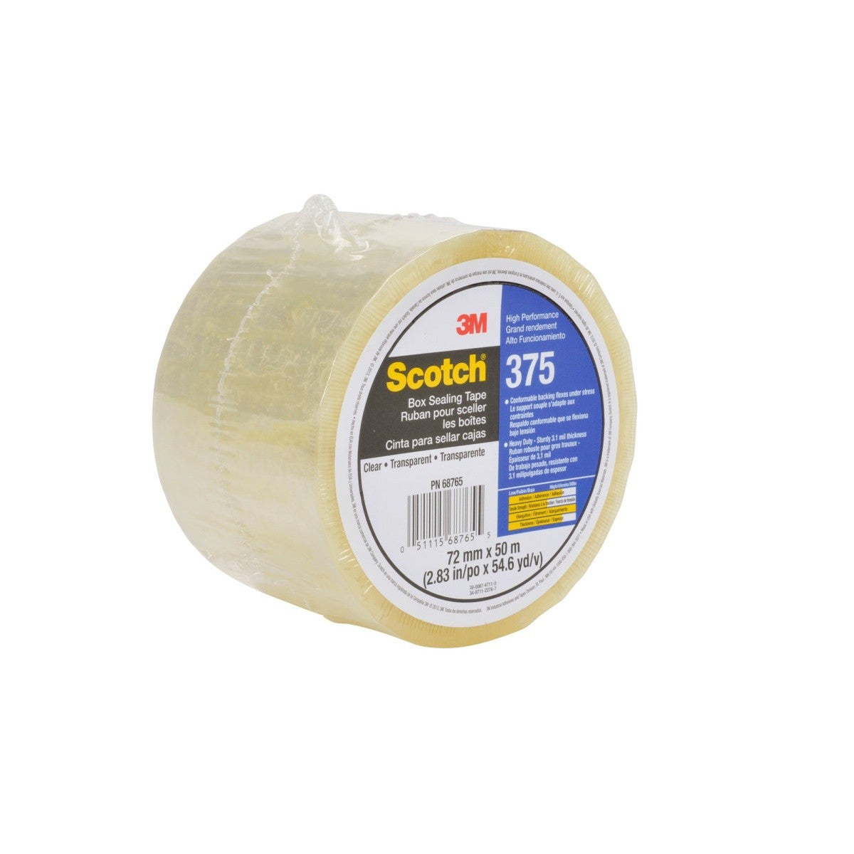3M 375 Scotch Box Sealing Tape, Clear, 72 mm x 50 m (7010374961) (24 Pack) - 3