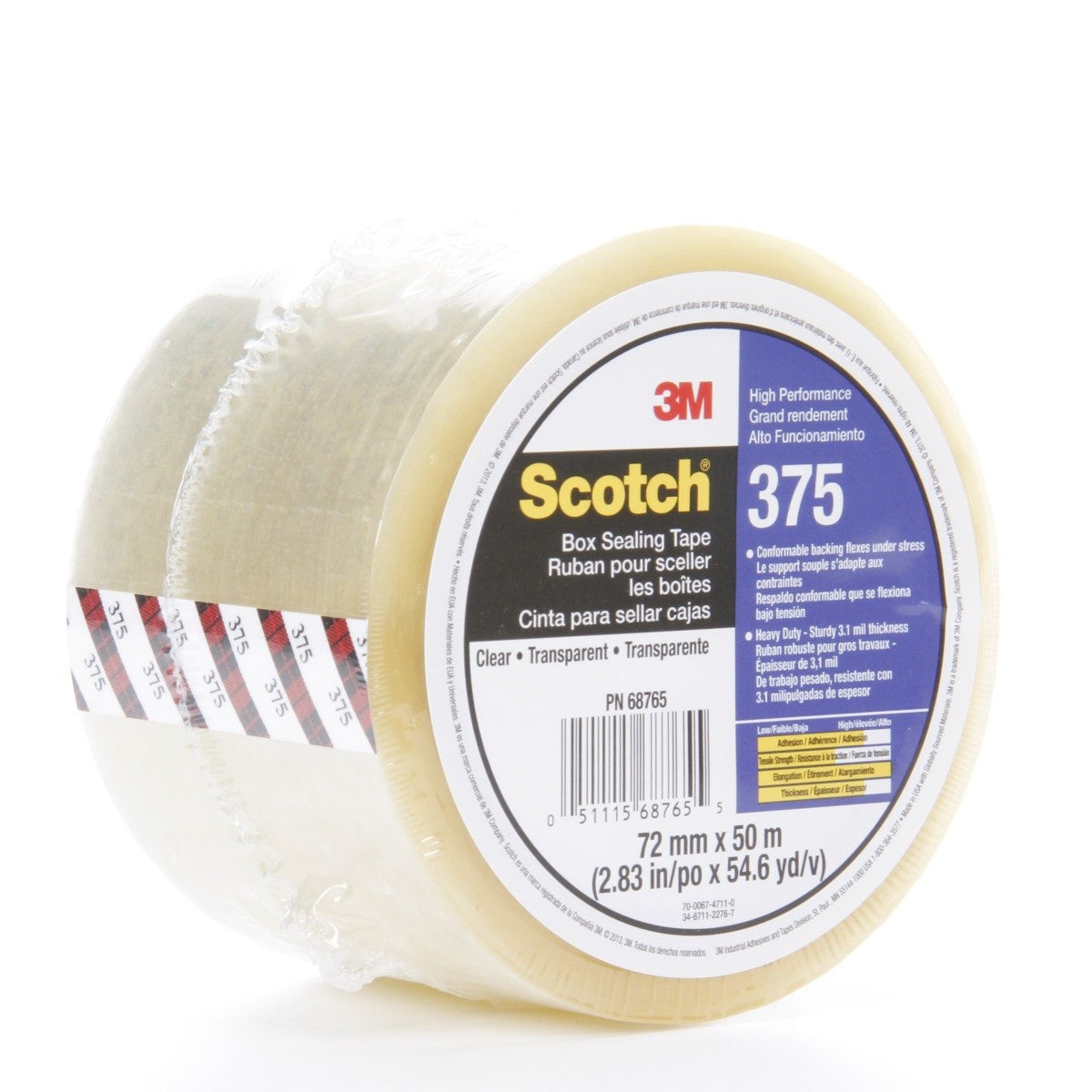 3M 375 Scotch Box Sealing Tape, Clear, 72 mm x 50 m (7010374961) (24 Pack) - 4