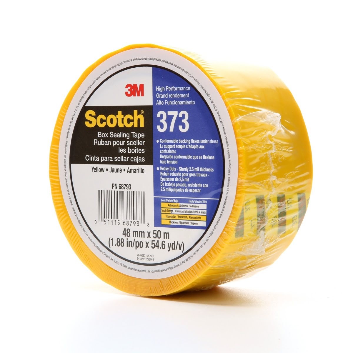 3M 373 Scotch Box Sealing Tape, Yellow, 48 mm x 50 m, Individually Wrapped (7010374969) (36 Pack) - 3