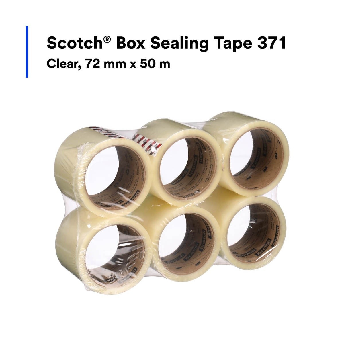 3M 371 Scotch Box Sealing Tape, Clear, 72 mm x 50 m (7010374972) (24 Pack) - 6