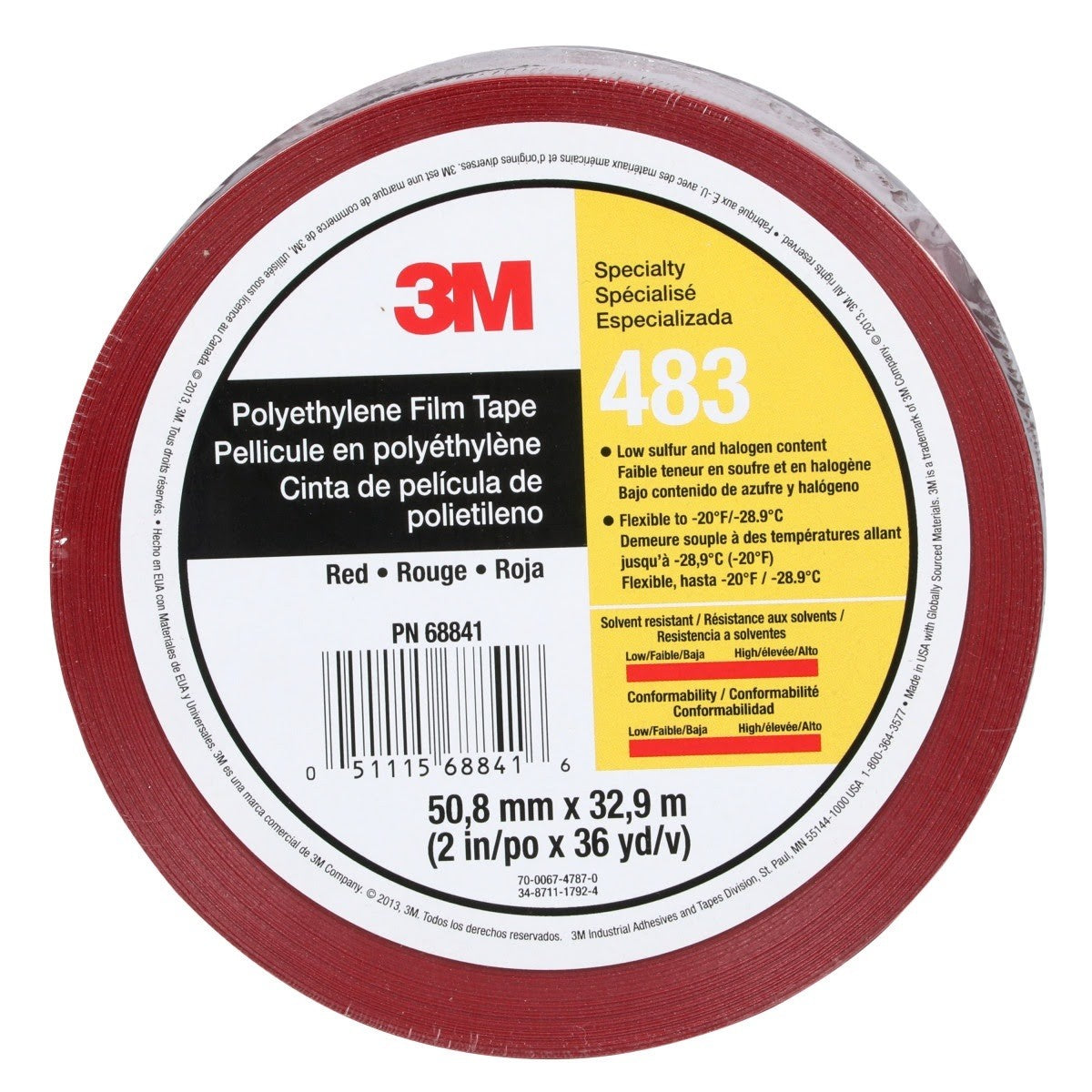 3M 483 Polyethylene Tape, Red, 2 in x 36 yd, 5.0 mil, Individually Wrapped Conveniently Packaged (7010375084) (24 Pack) - 2