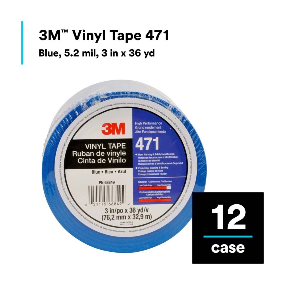 3M 471 471 IW Vinyl Tape , Blue, Paint Alternative for Floor Marking, Social Distancing, Color Coding, Safety Marking (7010375087) (12 Pack) - 4