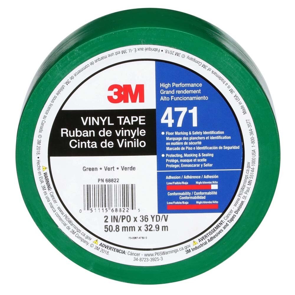 3M 7010375094 Vinyl Tape 471, 3 in x 36 yd, Green, Green Floor Tape, Paint Alternative for Floor Marking, Social Distancing, Color Coding, Safety Marking - 6