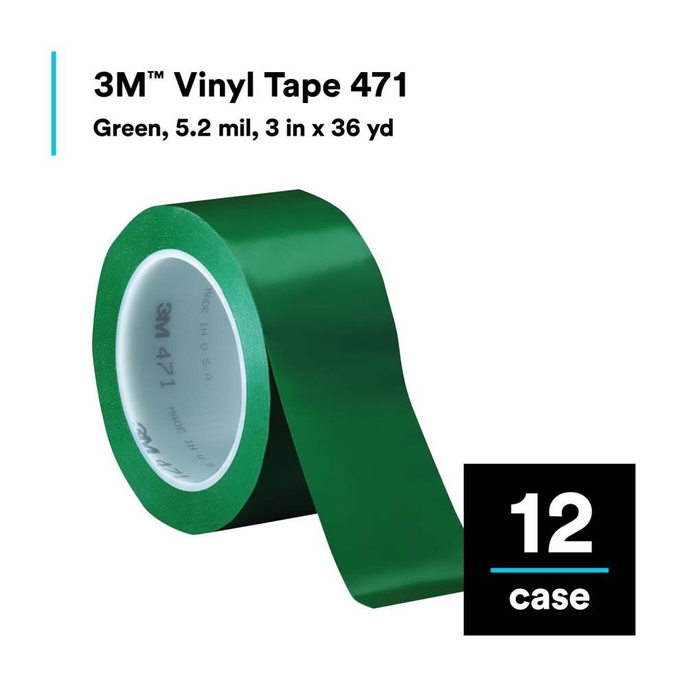3M 7010375094 Vinyl Tape 471, 3 in x 36 yd, Green, Green Floor Tape, Paint Alternative for Floor Marking, Social Distancing, Color Coding, Safety Marking - 10