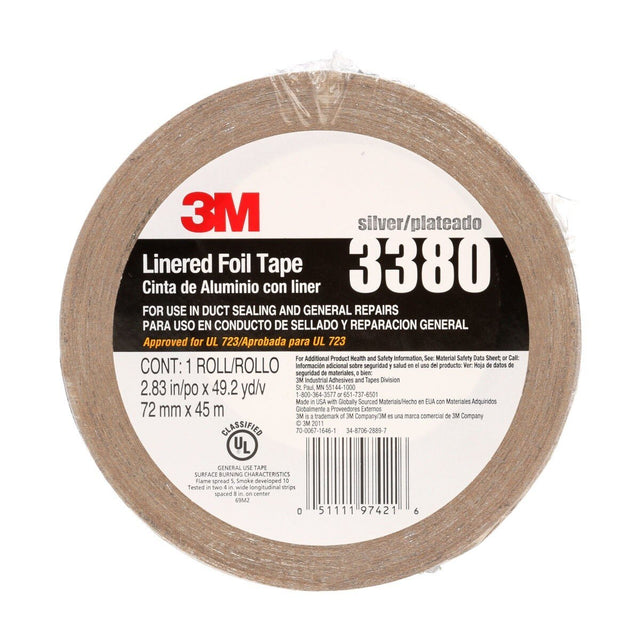 3M 3380 Aluminum Foil Tape, Silver, 72 mm x 45 m, 3.25 mil (7010375681) (16 Pack)