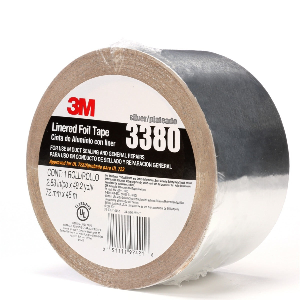 3M 3380 Aluminum Foil Tape, Silver, 72 mm x 45 m, 3.25 mil (7010375681) (16 Pack) - 2