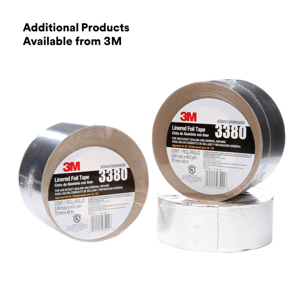 3M 3380 Aluminum Foil Tape, Silver, 72 mm x 45 m, 3.25 mil (7010375681) (16 Pack) - 7
