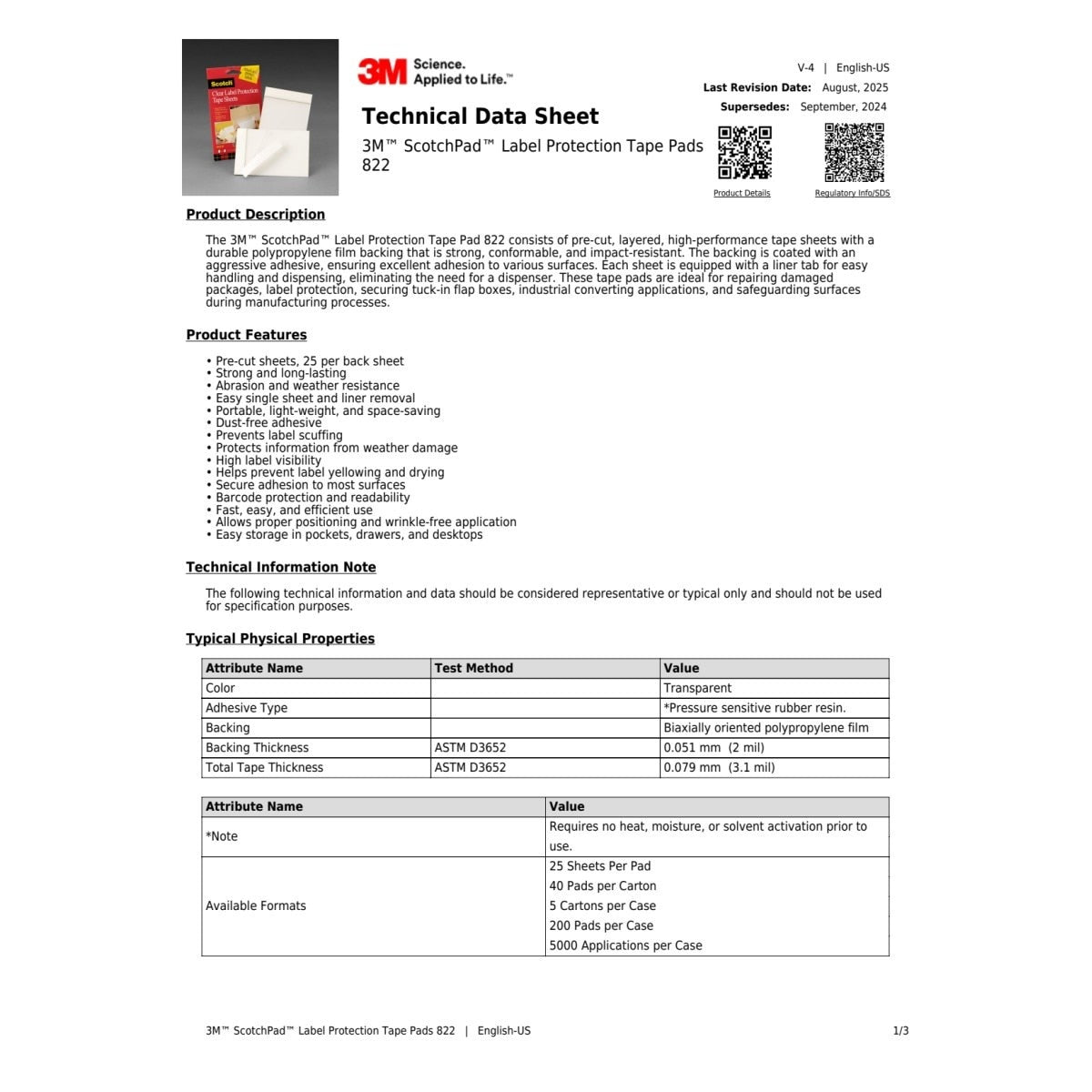 3M 822 Scotch Clear Label Protection Tape Sheets, Transparent, 4 in x 6 in (7010380172) (120 Pack) - 5