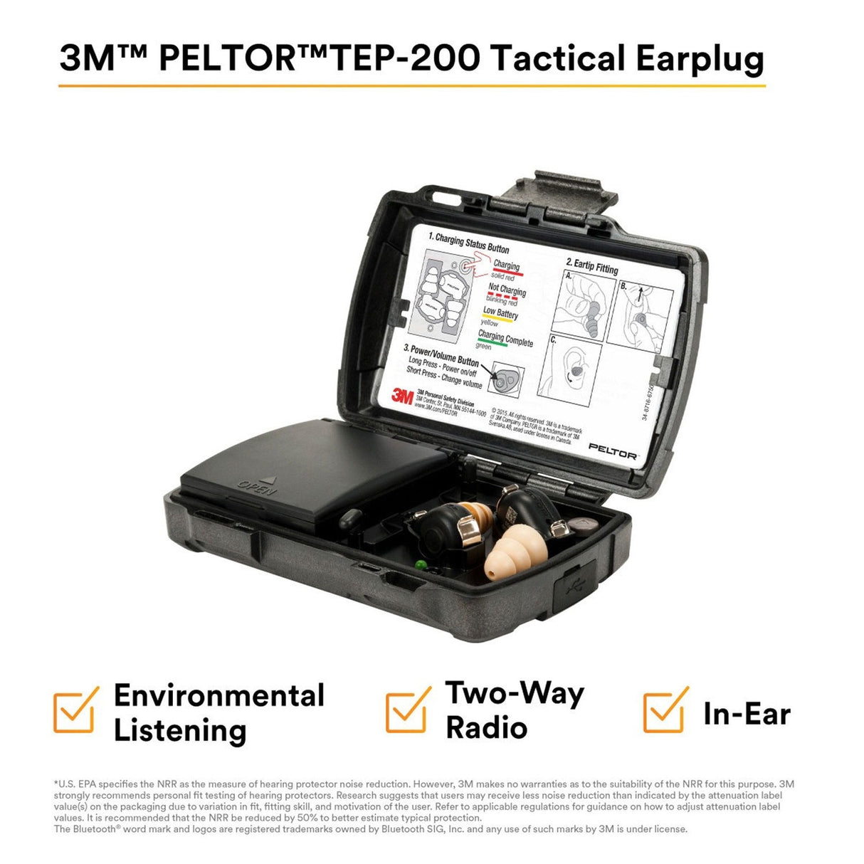 3M TEP-200 PELTOR Tactical Earplug Kit with Environmental Listening and Charging Case (7010386290) - 9
