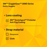 3M GG2892-SGAF GoggleGear Safety Goggles, Indirect Vent, Grey SGAF Lens, Anti-Fog (7010386491) (10 Pack) - 10