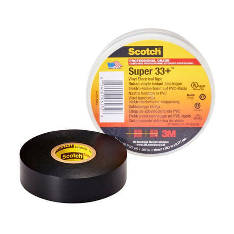 3M 33+-3/4X52FT-1 Scotch Super 33+ Vinyl Electrical Tape, Professional Grade, Black, 3/4 in x 52 ft, 7 mil (7010397928)