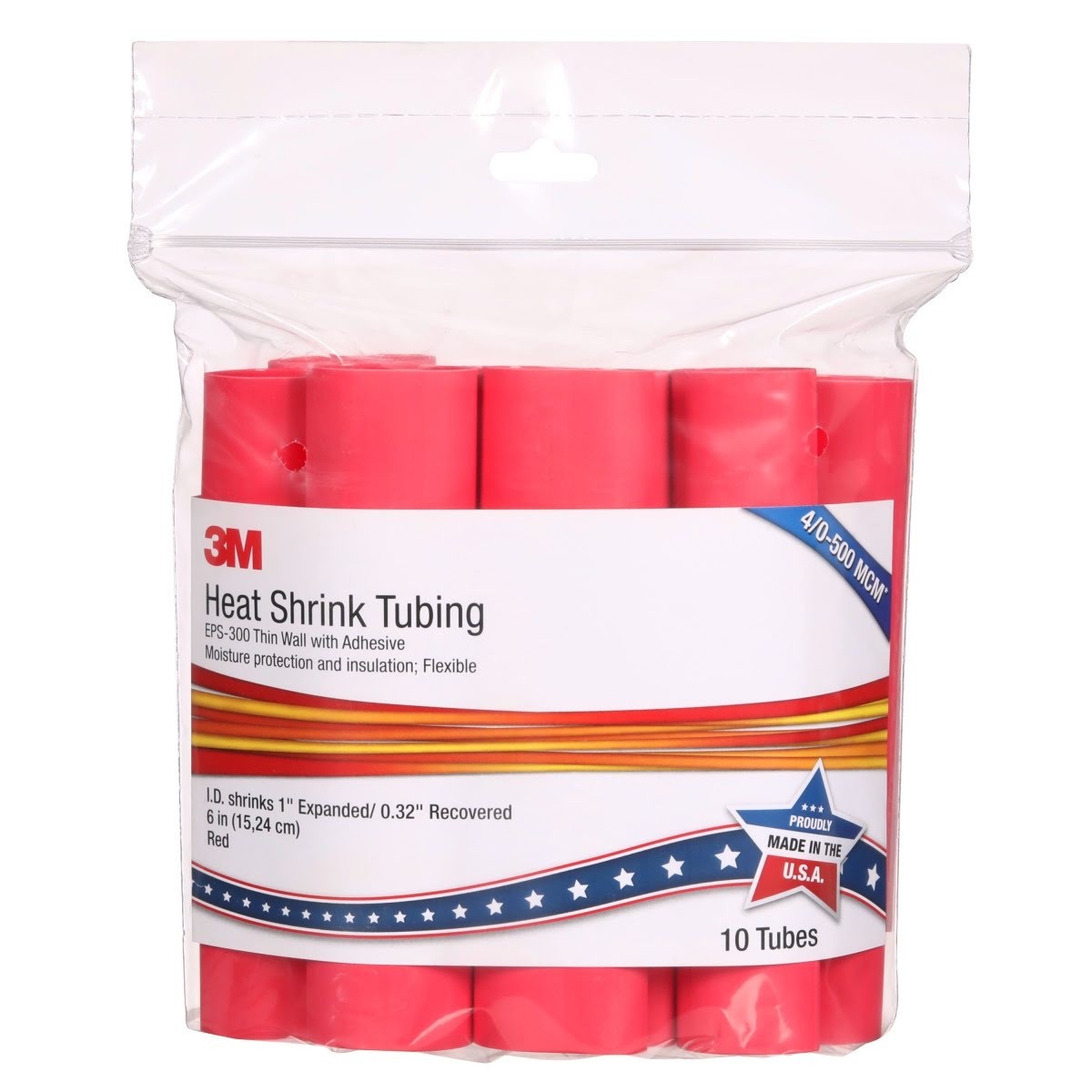 3M E31.000RD6"P Thin-Wall Heat Shrink Tubing EPS-300 Adhesive-Lined Dual Wall Polyolefin Red 1 in ID x 6 in (7010398980) (100 Pack)
