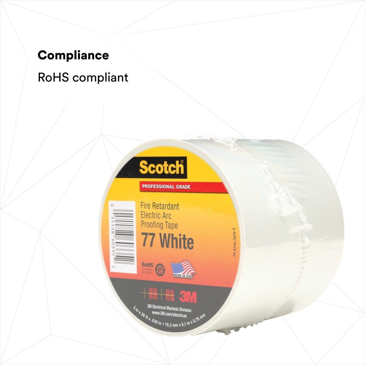 3M 77W-3X20FT Scotch Fire-Retardant Electric Arc Proofing Tape 77W, White Gray, 3 in x 20 ft (7010399034) (10 Pack) - 4