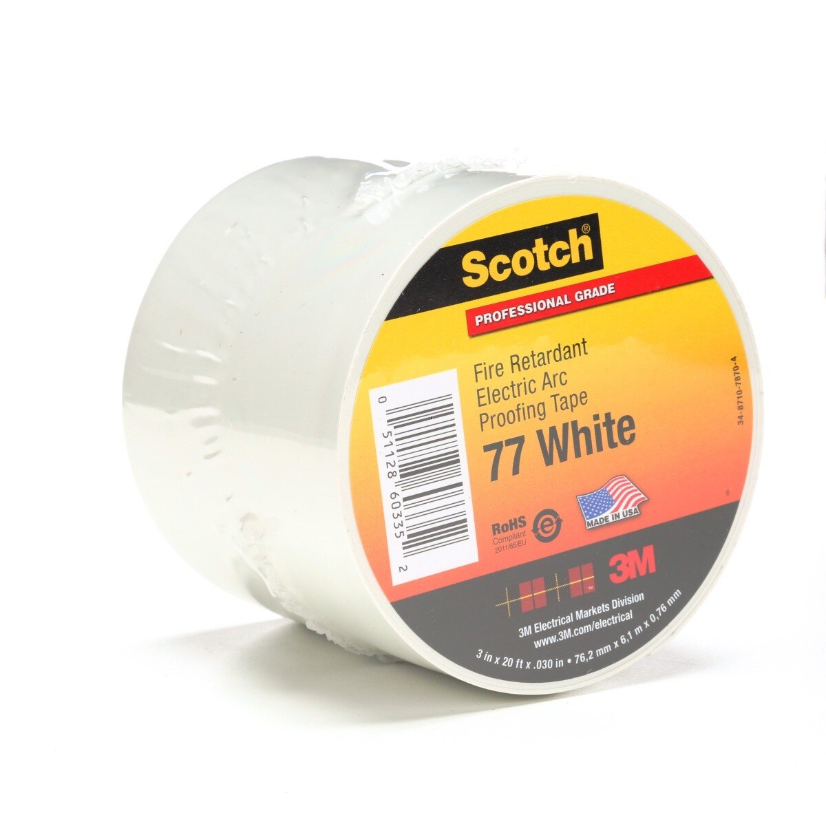 3M 77W-3X20FT Scotch Fire-Retardant Electric Arc Proofing Tape 77W, White Gray, 3 in x 20 ft (7010399034) (10 Pack) - 6