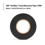 3M 1700-2X36YD-K Temflex Vinyl Electrical Tape 1700, 7 mil, Black, 2 in x 36 yd (7010399125) (25 Pack) - 7