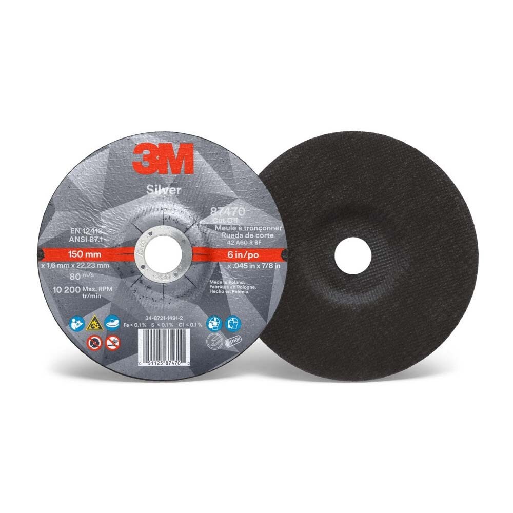 3M 87470 Silver Cut-Off Wheel 6 in x 0.045 in x 7/8 in, T27, Precision-Shaped Grain for Cutting Stainless and Mild Steel (7010409304) (25 Pack) - 2