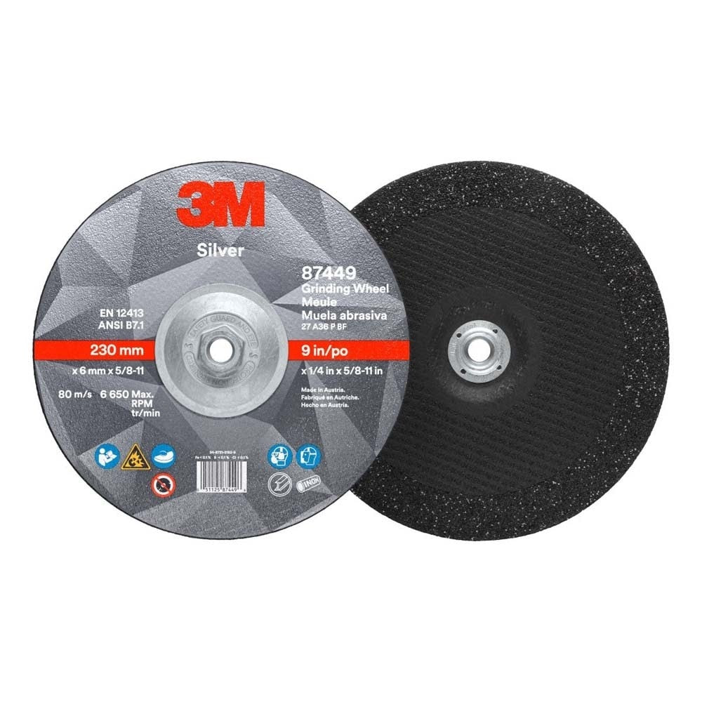 3M 87449 Silver Depressed Center Grinding Wheel, 36+, T27 Quick Change, 9 in x 1/4 in x 5/8 in-11 (7010409732) (20 Pack) - 2