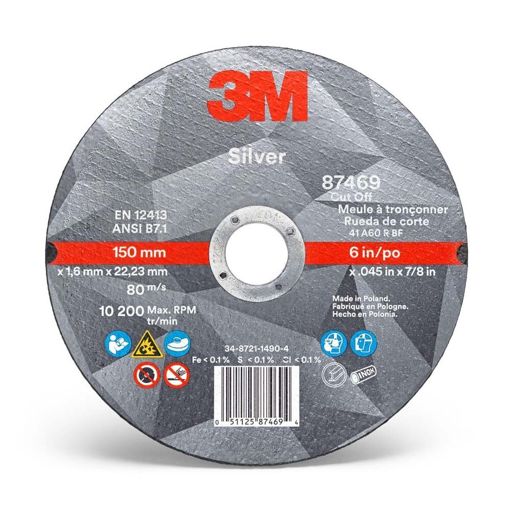 3M 7010412152 87469 Silver Cut-Off Wheel, 36+, T1, 6 in x 0.045 in x 7/8 in (25 Pack)
