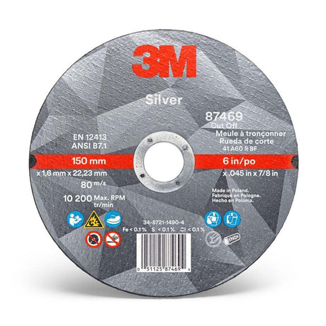 3M 7010412152 87469 Silver Cut-Off Wheel, 36+, T1, 6 in x 0.045 in x 7/8 in (25 Pack)