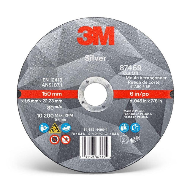 3M 7010412152 87469 Silver Cut-Off Wheel, 36+, T1, 6 in x 0.045 in x 7/8 in (25 Pack)