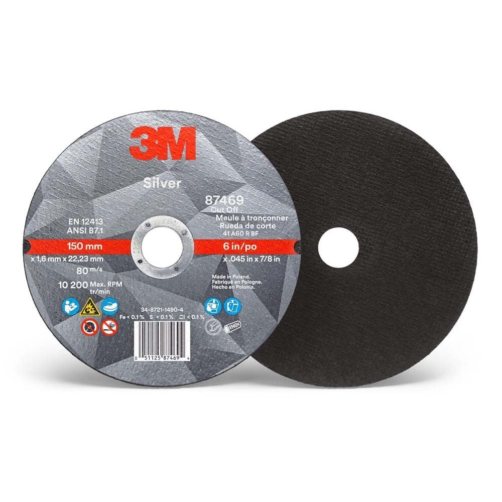 3M 87469 Silver Cut-Off Wheel, 36+, T1, 6 in x 0.045 in x 7/8 in (7010412152) (25 Pack) - 2