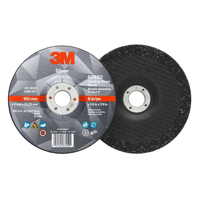 3M 7010414997 Silver Depressed Center Grinding Wheel 87450 36+ T27 6 in x 1/4 in x 7/8 in (10 Pack)