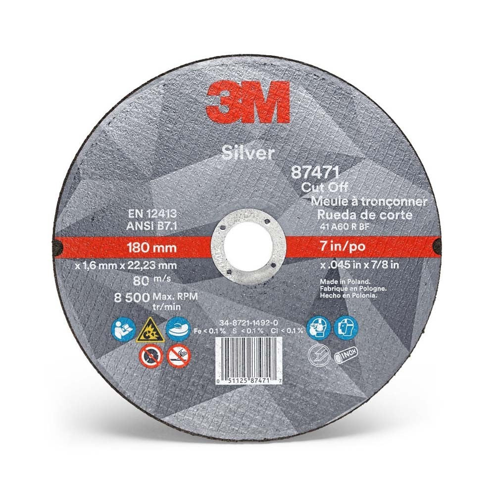3M 87471 Silver Cut-Off Wheel 36+ T1 7 in x 0.045 in x 7/8 in (7010414998) (25 Pack)
