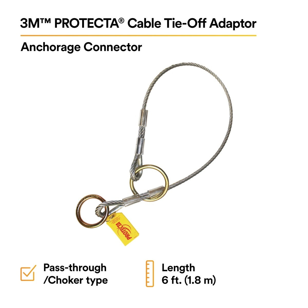 3M 2100193 Protecta Pass-Thru Cable Tie-Off Adapter Anchor, Galvanized Steel, 6 ft (7012818264) - 2