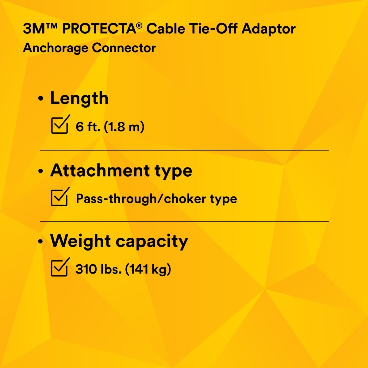 3M 2100193 Protecta Pass-Thru Cable Tie-Off Adapter Anchor, Galvanized Steel, 6 ft (7012818264) - 8