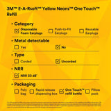 3M 391-1005 E-A-R Yellow Foam Disposable Earplugs Refill Bottle, Uncorded, NRR 33 dB, Large (7100001858) (1600 Pack) - 8
