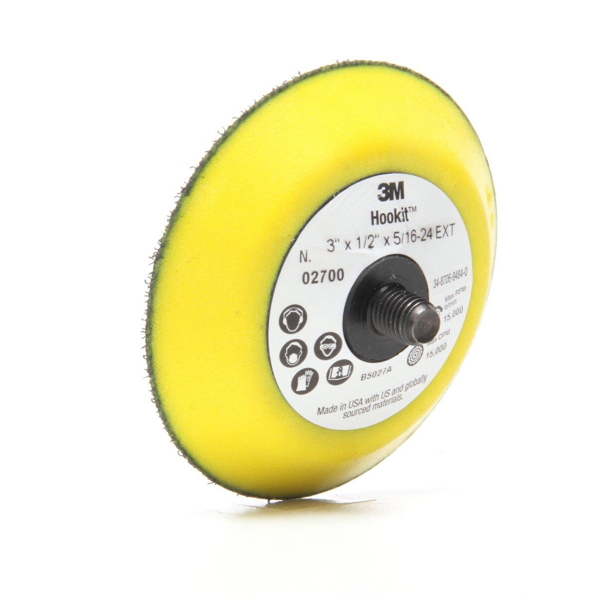 3M 02700 Hookit Disc Pad Back-up Pad Hook and Loop Yellow 3 in x 1/2 in 5/16-24 External (7100001985) (5 Pack) - 6