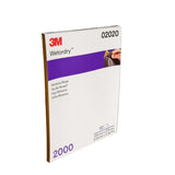 3M 401Q 02020 Wetordry Abrasive Sheet, 2000 Grit, Black, 9 in x 11 in (7100003690) (250 Pack) - 3