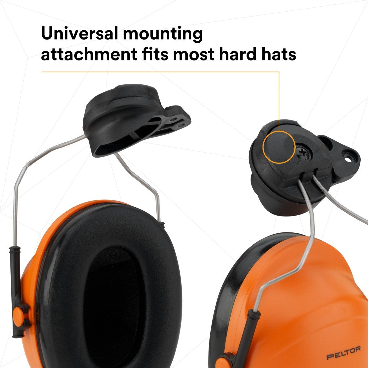 3M M-985 PELTOR Earmuff Assembly Hard Hat Attached for M-100 and M-300 Products Orange NRR 24 dB (7100004873) (1 Pair) - 2