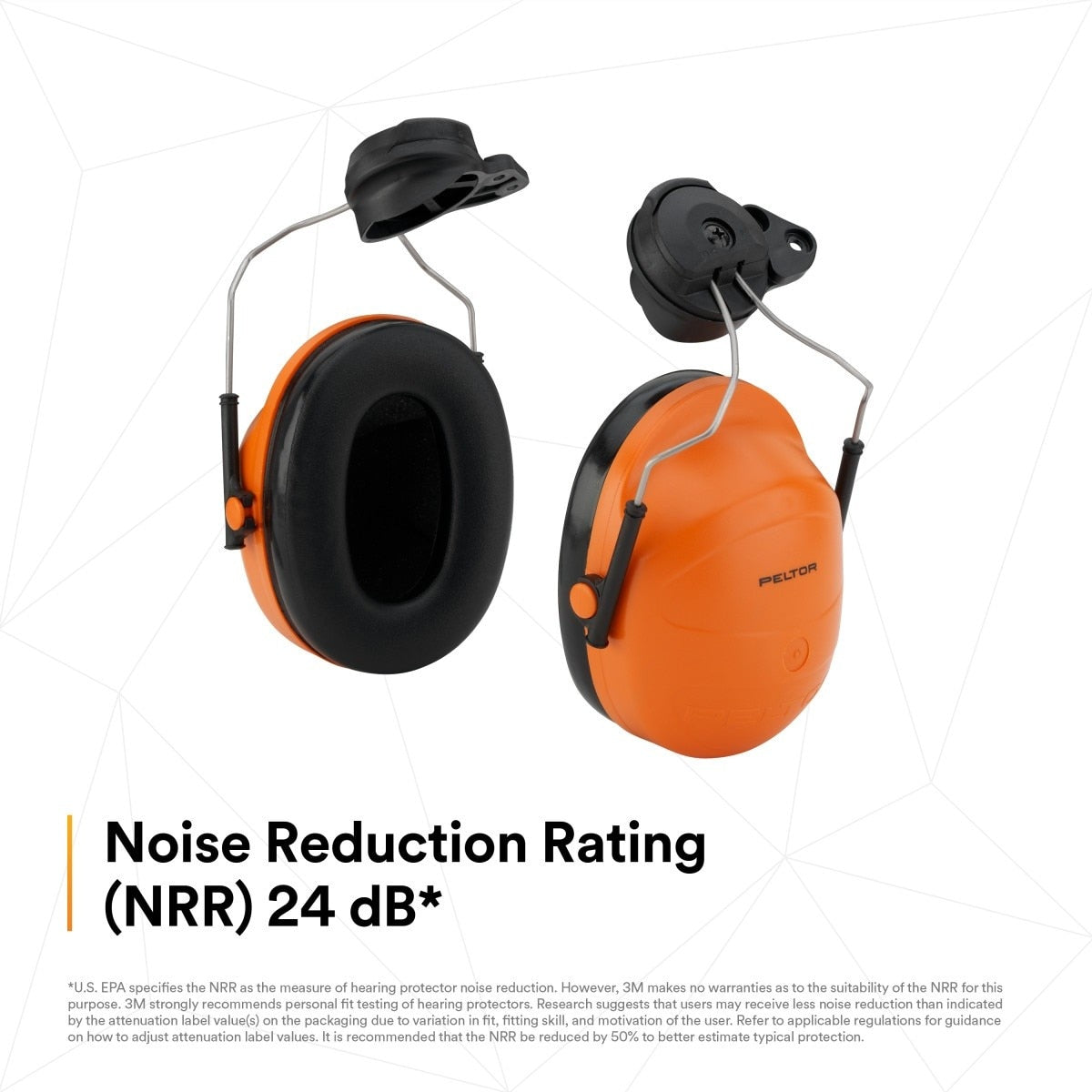 3M M-985 PELTOR Earmuff Assembly Hard Hat Attached for M-100 and M-300 Products Orange NRR 24 dB (7100004873) (1 Pair) - 3
