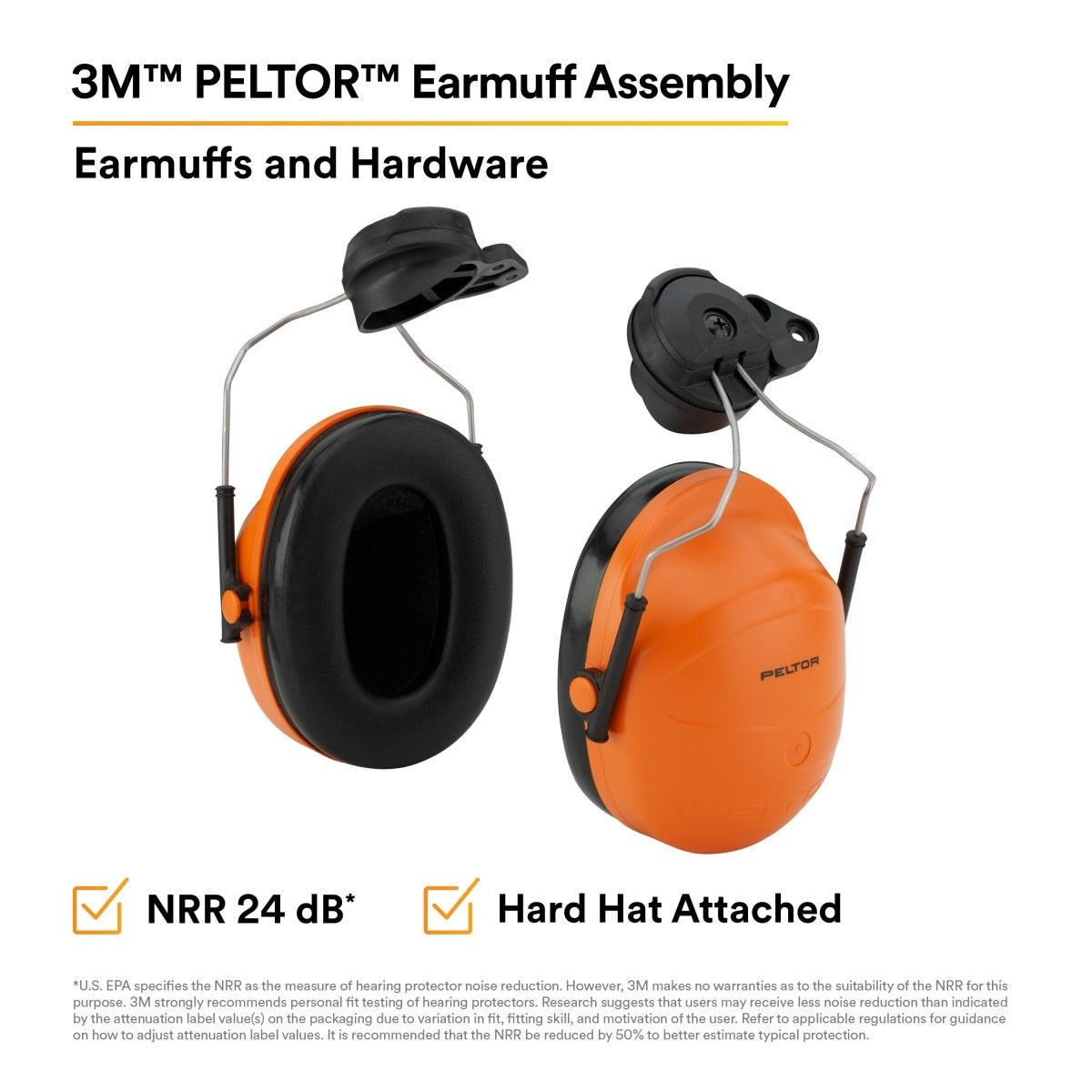 3M M-985 PELTOR Earmuff Assembly Hard Hat Attached for M-100 and M-300 Products Orange NRR 24 dB (7100004873) (1 Pair) - 4