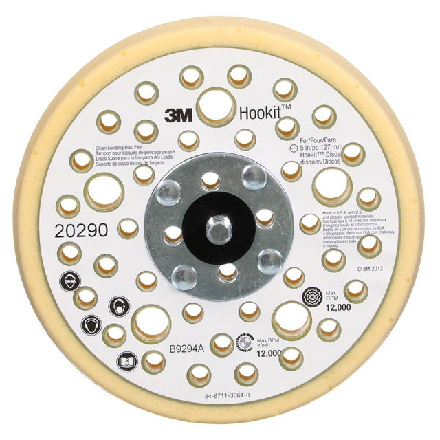 3M 20290 Xtract Hookit Low Profile Finishing Back-up Pad, 44 Holes, Yellow, 5 in, 5/16-24 EXT (7100009657) (10 Pack)