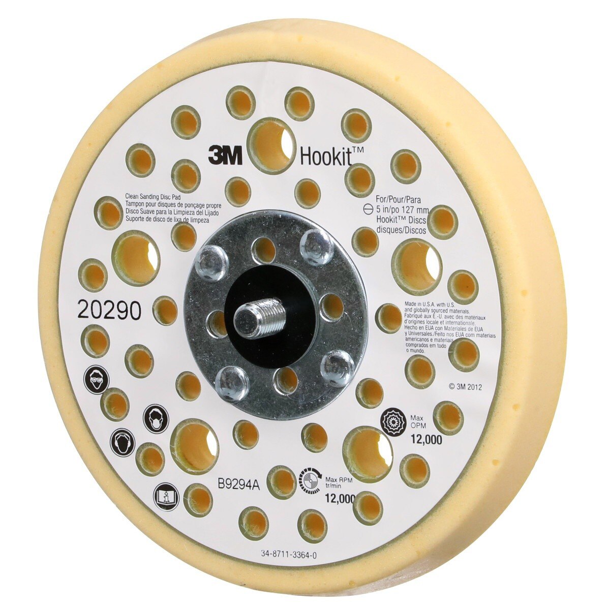 3M 20290 Xtract Hookit Low Profile Finishing Back-up Pad, 44 Holes, Yellow, 5 in, 5/16-24 EXT (7100009657) (10 Pack) - 2