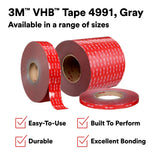 3M 4991 VHB Double Sided Acrylic Foam Tape, Gray, 90 mil, 1 in x 36 yd (7100010277) (9 Pack) - 9