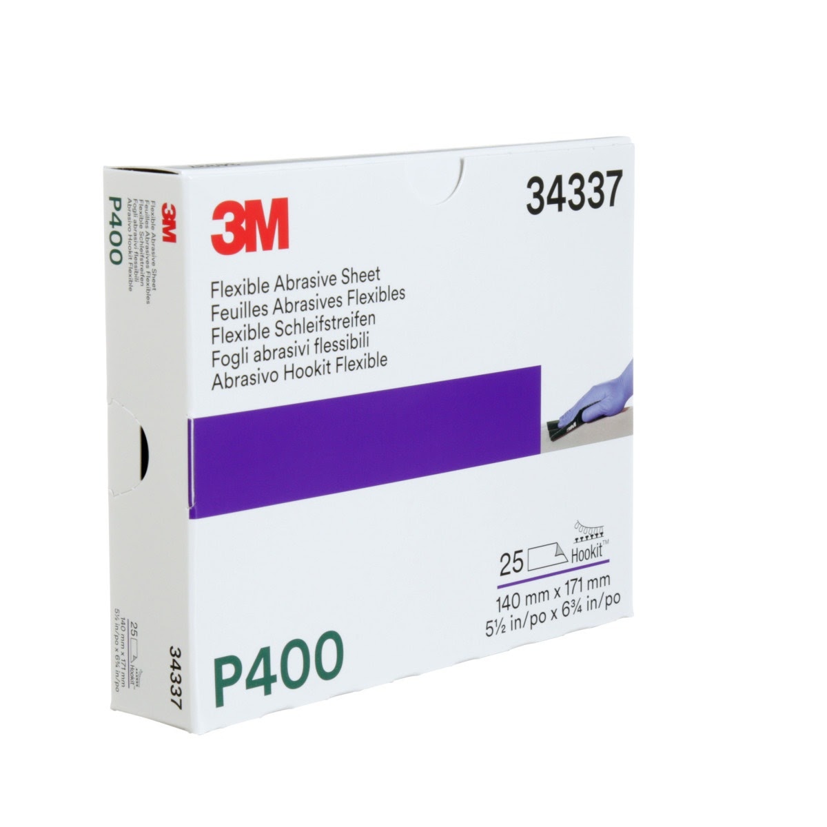 3M 270J 34337 Hookit Flexible Abrasive Hand Sheet, P400, 5.5 in x 6.8 in (7100010553) (125 Pack) - 8