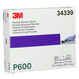 3M 270J 34339 Hookit Flexible Abrasive Sheet, P600, 5.5 in x 6.8 in (7100010566) (125 Pack) - 2
