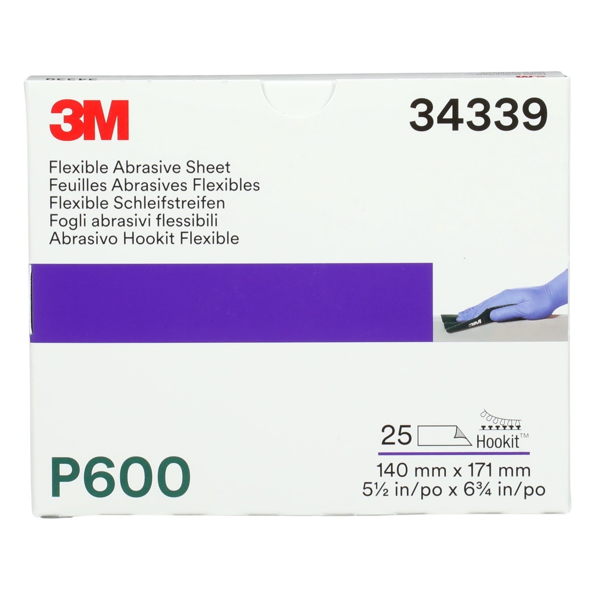 3M 270J 34339 Hookit Flexible Abrasive Sheet, P600, 5.5 in x 6.8 in (7100010566) (125 Pack) - 3