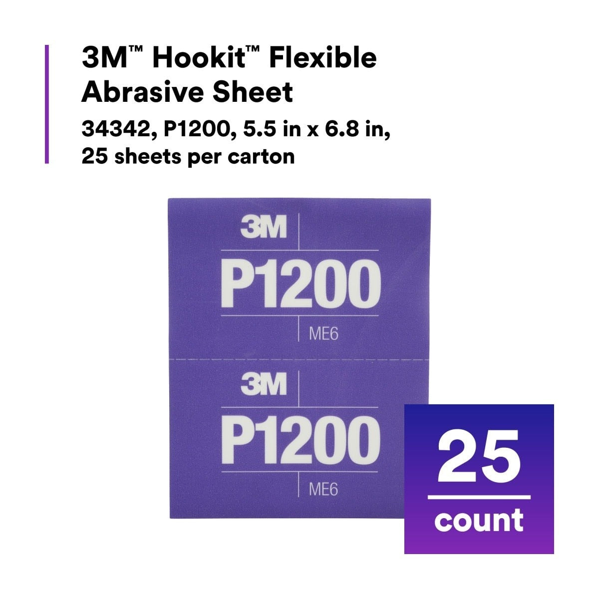 3M 270J 34342 Hookit Flexible Abrasive Sheet, P1200, 5.5 in x 6.8 in (7100010568) (125 Pack) - 8
