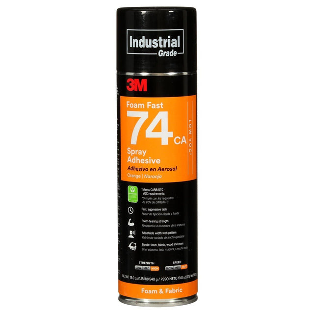 3M 74 Foam Fast CA Spray Adhesive, Low VOC <25%, Orange, 24 fl oz (Net Wt 19 oz) (74) (7100014104) (12 Pack)
