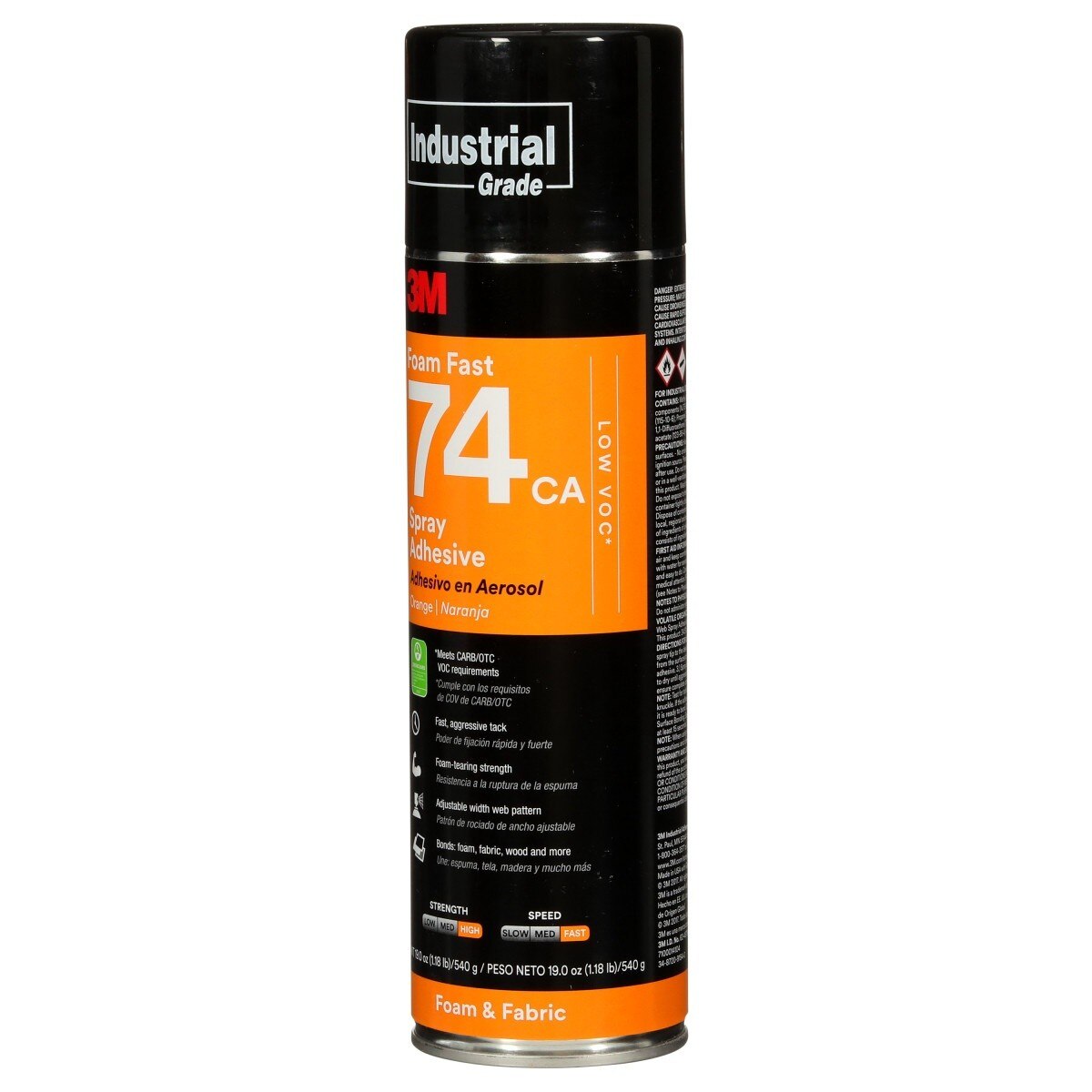 3M 74 Foam Fast CA Spray Adhesive, Low VOC <25%, Orange, 24 fl oz (Net Wt 19 oz) (74) (7100014104) (12 Pack) - 2