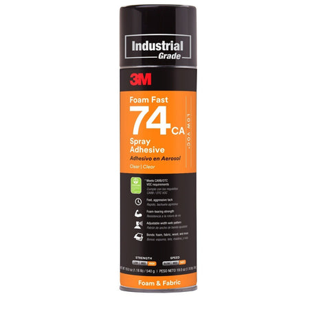 3M 74 Foam Fast 74 CA Spray Adhesive, Clear, Low VOC 25 Percent, 24 fl oz, Foam and Fabric (Net Wt 19 oz) (7100014108) (12 Pack)