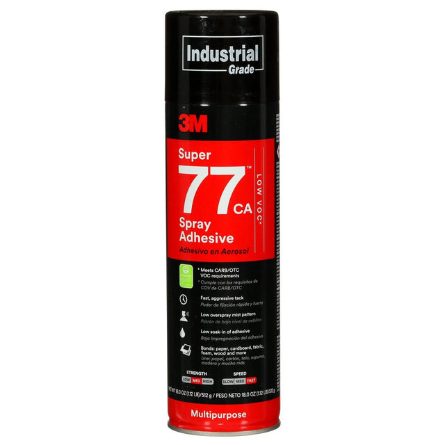 3M 77CA Multipurpose Spray Adhesive Clear Low VOC 25 Percent 24 fl oz Net Wt 18 oz (7100014109) (12 Pack)