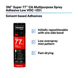 3M 77CA Multipurpose Spray Adhesive Clear Low VOC 25 Percent 24 fl oz Net Wt 18 oz (7100014109) (12 Pack) - 7